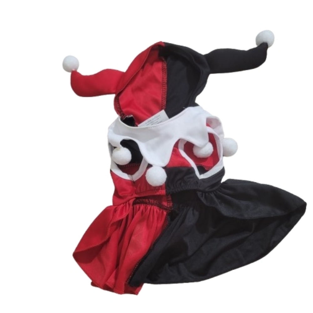 DC HARLEY QUINN Pet Jester Costume - Red, Black, and White SMALL